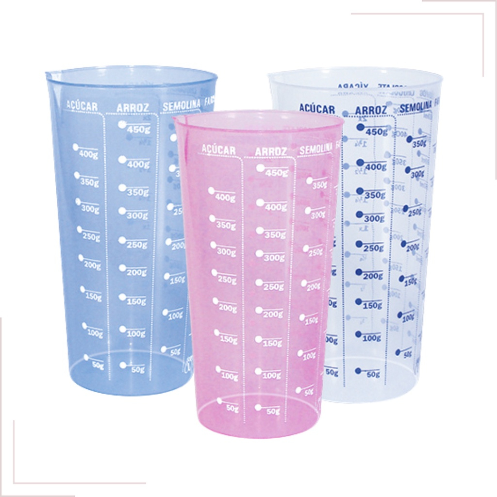 Copo Dosador Graduado Medidor de 500ml Cores Cristal Azul e Rosa