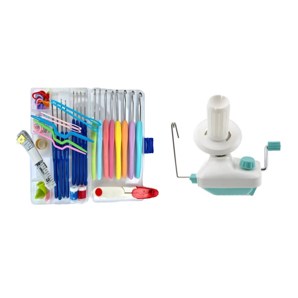 Enrolador Manual De Fio Círculo 475939 + Kit Agulhas Para Crochê Completo Acessórios Estojo Colorido