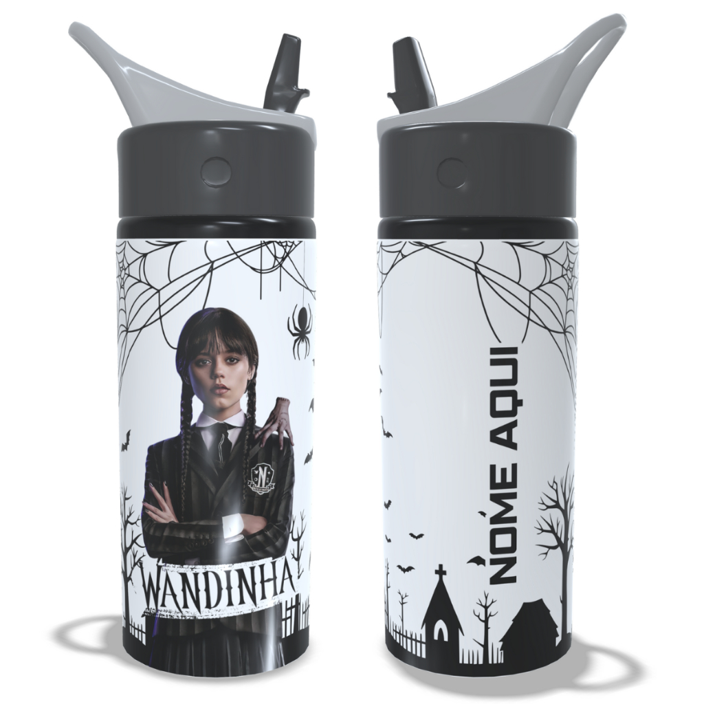 Garrafa Squeeze de Alumínio Wandinha Bico Retrátil Com Nome Personalizado em Oferta na Shopee