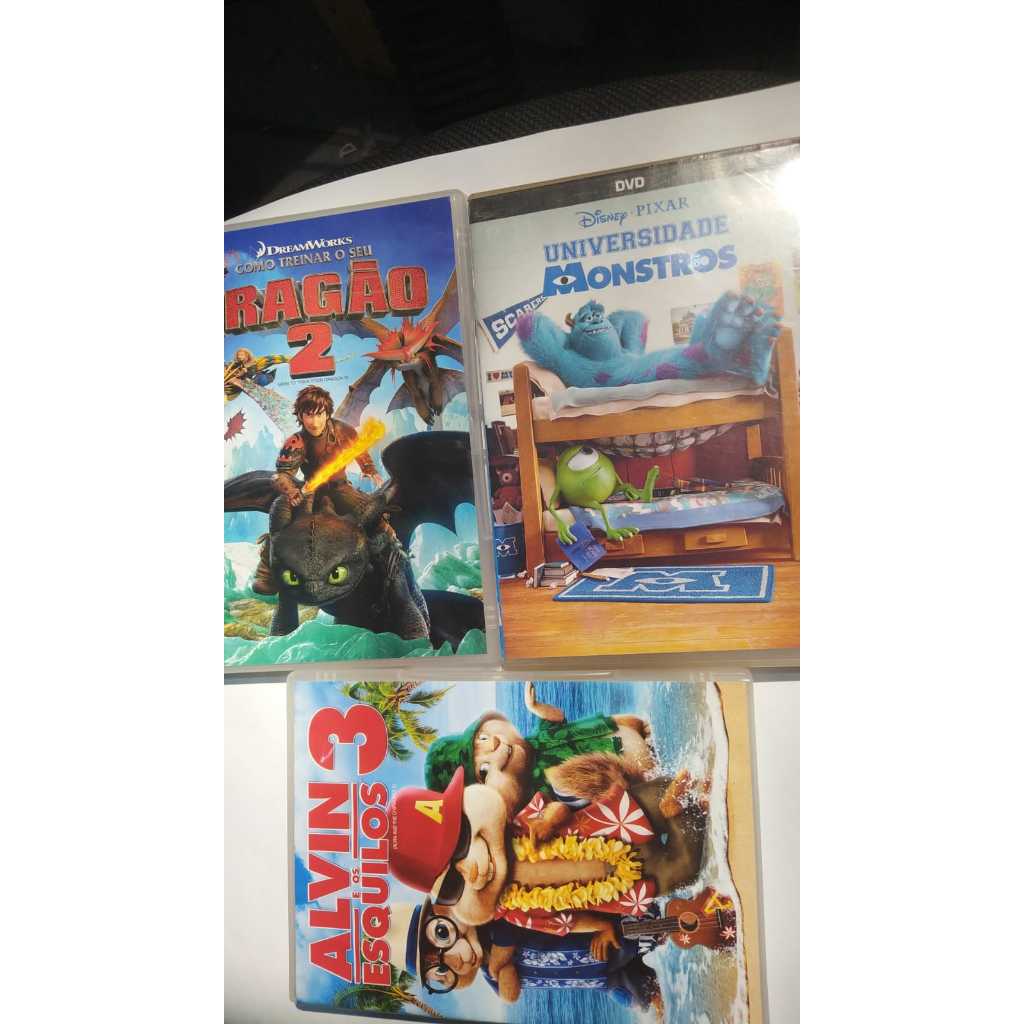 dvds originais alvin e os esquilos 3+como treinar seu dragao 2+universidade monstros