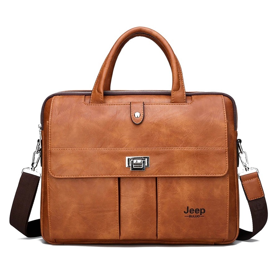 Maleta Executiva Jeep Buluo Mod: Jp6681-4 Couro 15 Polegadas Marrom Claro