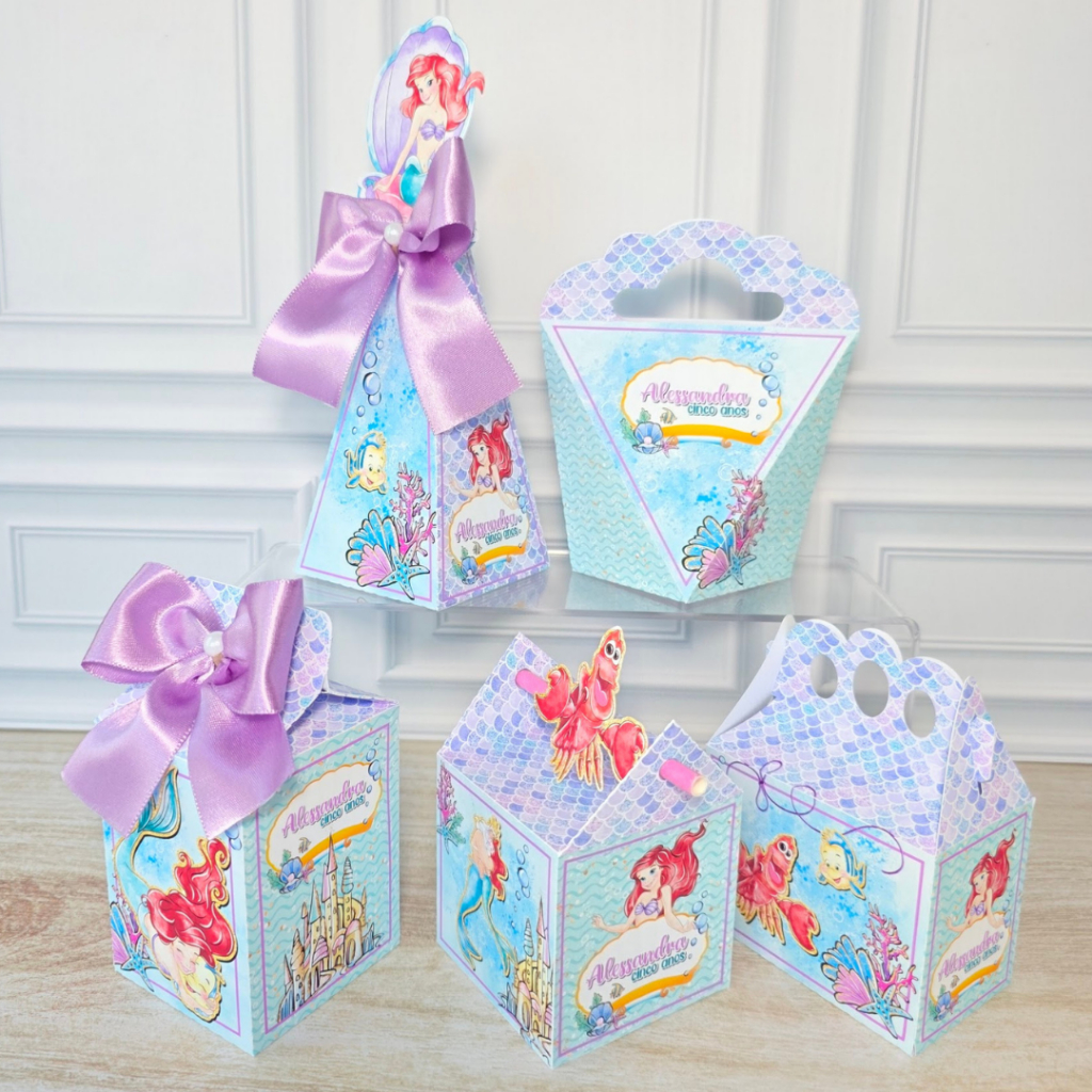 Kit Festa Aniversário Pequena Sereia Ariel Caixinhas Personalizadas Lembrancinhas Caixa Milk Decoração ( PEGUE E MONTE )