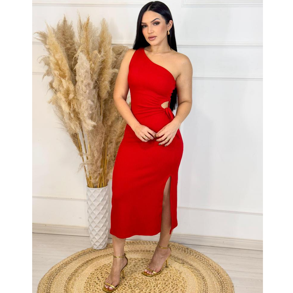 vestido mide  mula manca anarruga con detalhe na cintura em Oferta na Shopee
