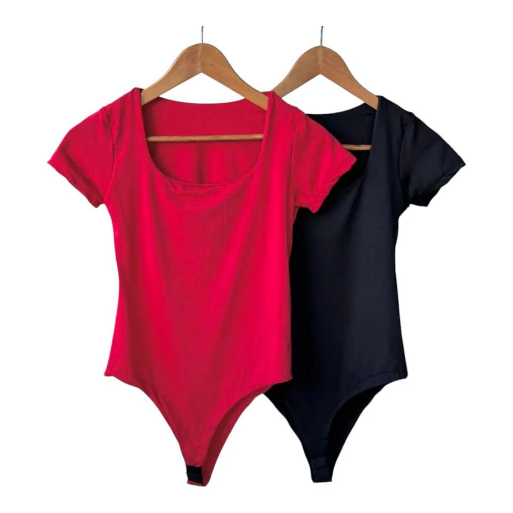 Kit 2 Body Feminino Decote Quadrado Com Forro Manguinha Curta Suplex Verão