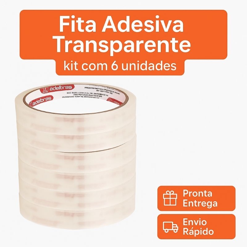 Kit 6 Fitas Adesivas Transparentes Adelbras 12mm x 40m - Escola - Papelaria - Projetos Criativos