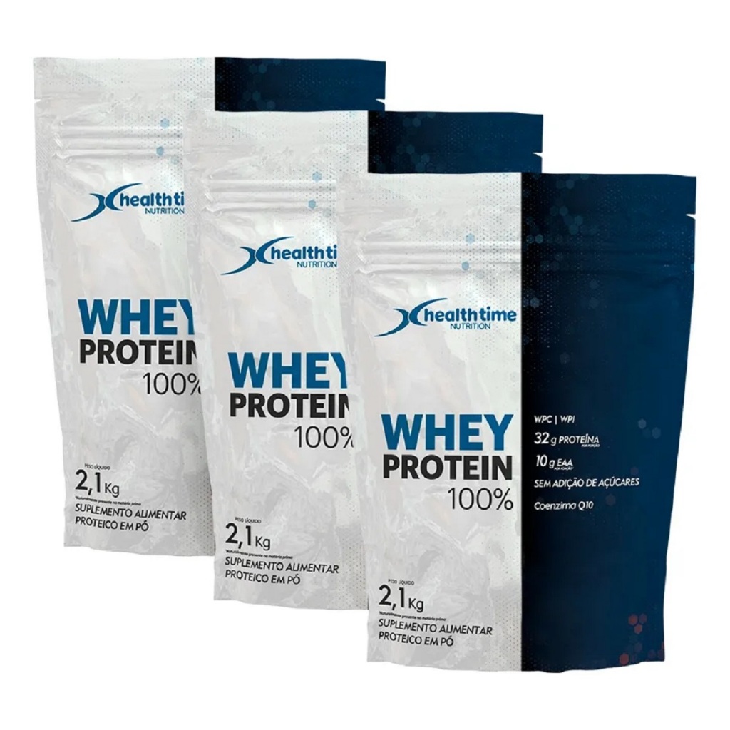 3x Pacotes Whey Protein Isolado 100% Proteína 6,300kg - Kit Health Time