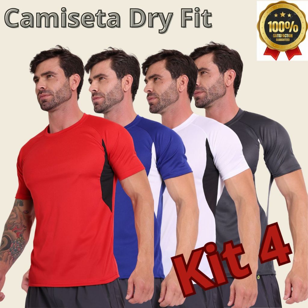 Kit4 Camiseta /Camisa Dry Fit  Manga Curta Masculina  Respiravel Confortável Treino-Academia-Casual