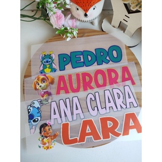 kit Estampa termocolante personagem + nome para todos os tecidos aplique com o ferro passar em Oferta na Shopee