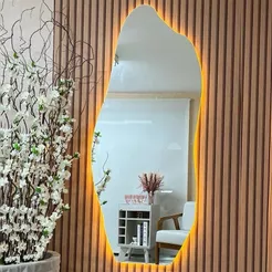 Espelho Led Orgânico Modelo Flame Decoração de Quarto Sala Banheiro Salão Estilo Minimalista