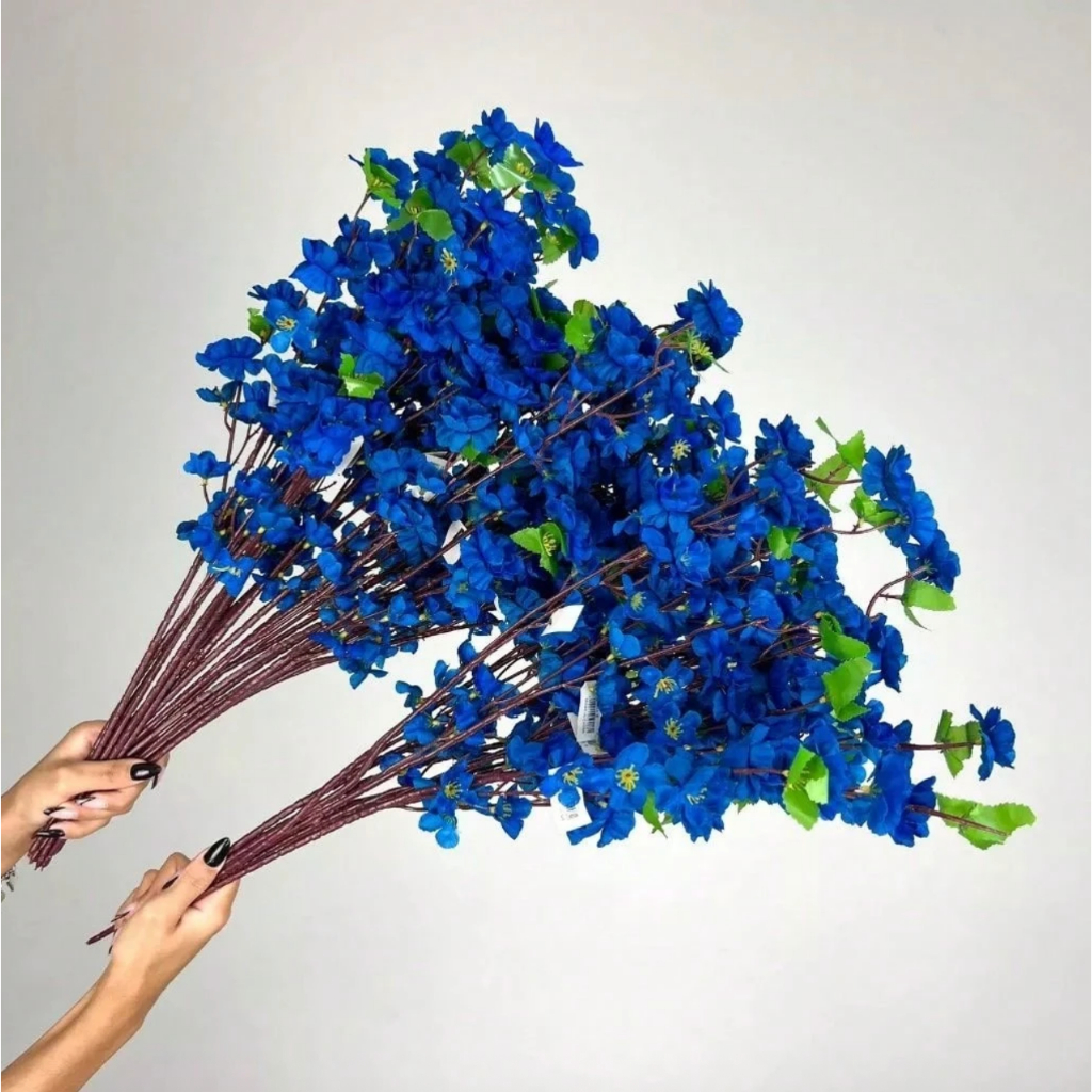 Kit 10 a 40 Buquê De Flores De Cerejeira Artificial 65CM, Pessegueiro Estilo oriental Decoração Árvore COR: AZUL - A-504
