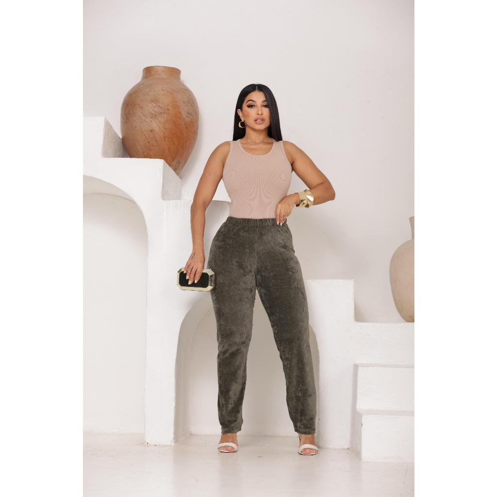 CALÇA VELUDO COTELE PERNA LARGA RETA SENHORA FRIO INVERNO DIA A DIA MODA em Oferta na Shopee