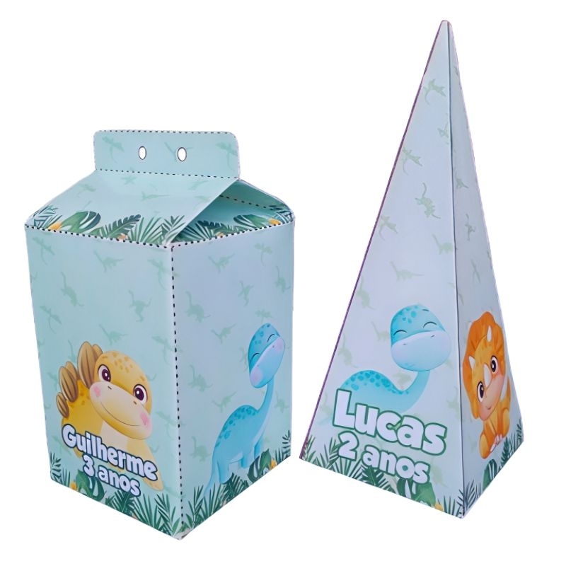 kit 5 Caixinhas Milk + 5 Caixinhas Pirâmide Lembrancinha de Aniversário Personalizada Safari Baby