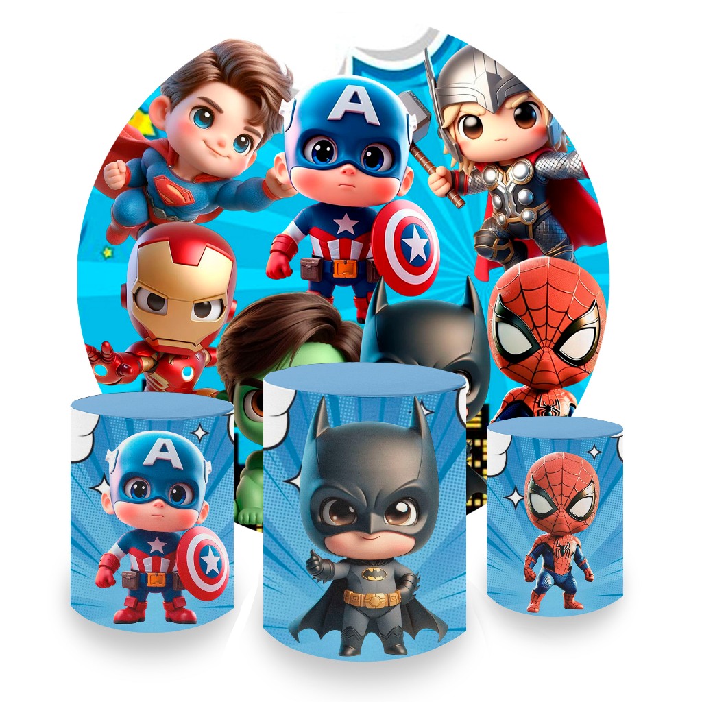 Capa Painel Redondo + Capa De Cilindro Tema Heróis 02 em Oferta na Shopee