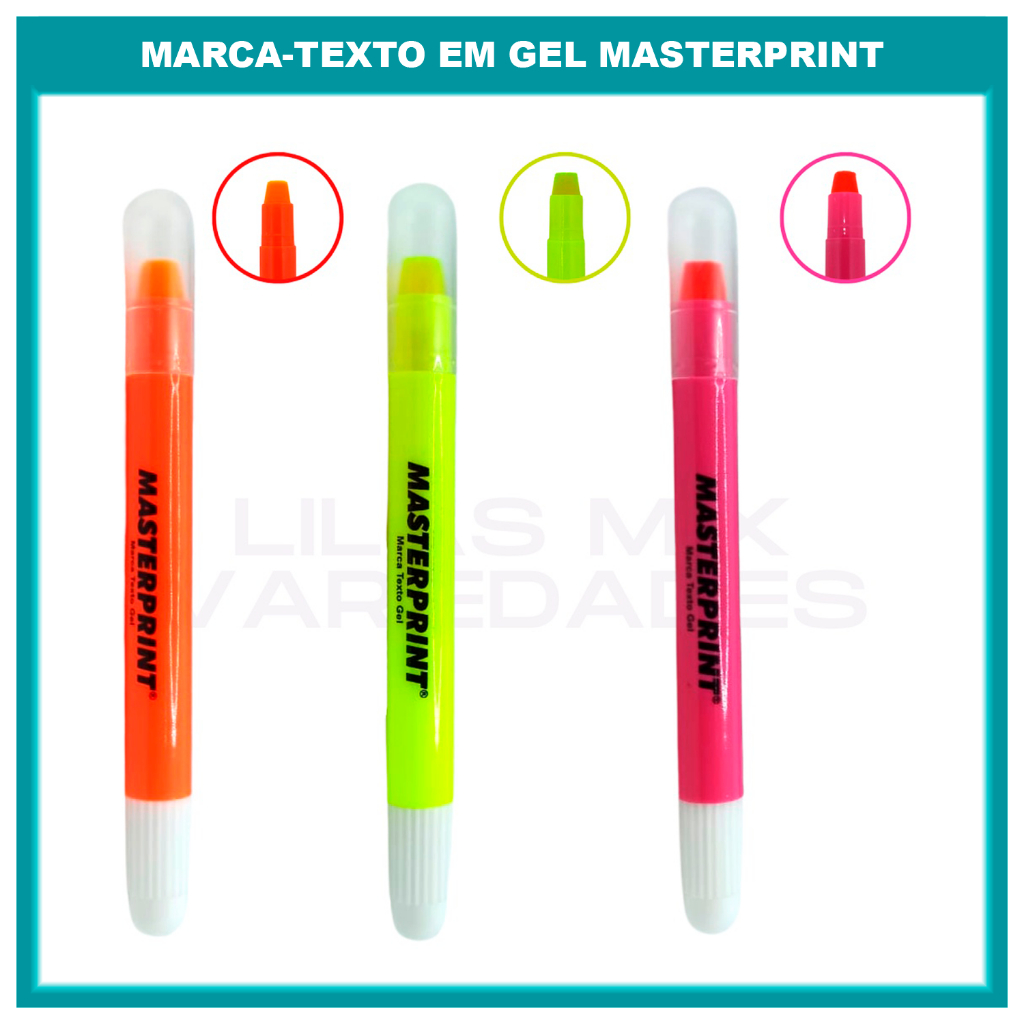 Kit 3 Canetas Marca Texto em Gel Masterprint – Não Mancha Ideal para Bíblia Vade Mecum e Estudos