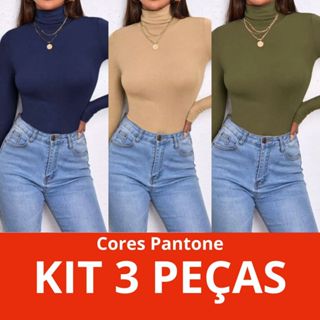 KIT 3 Blusas Feminina Cacharrel Gola Alta Manga Longa Suplex Segunda Pele Termica Elegante Estilosa em Oferta na Shopee