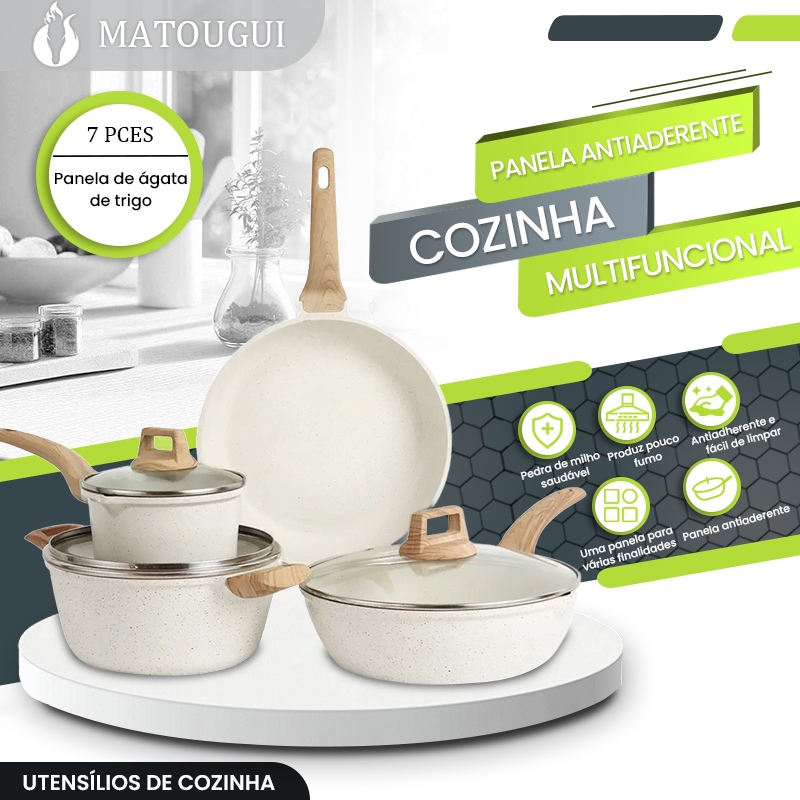 7 peças Conjunto Cozinha Conjunto de panelas de liga de alumínio panela de sopa antiaderente panela de leite wok frigide