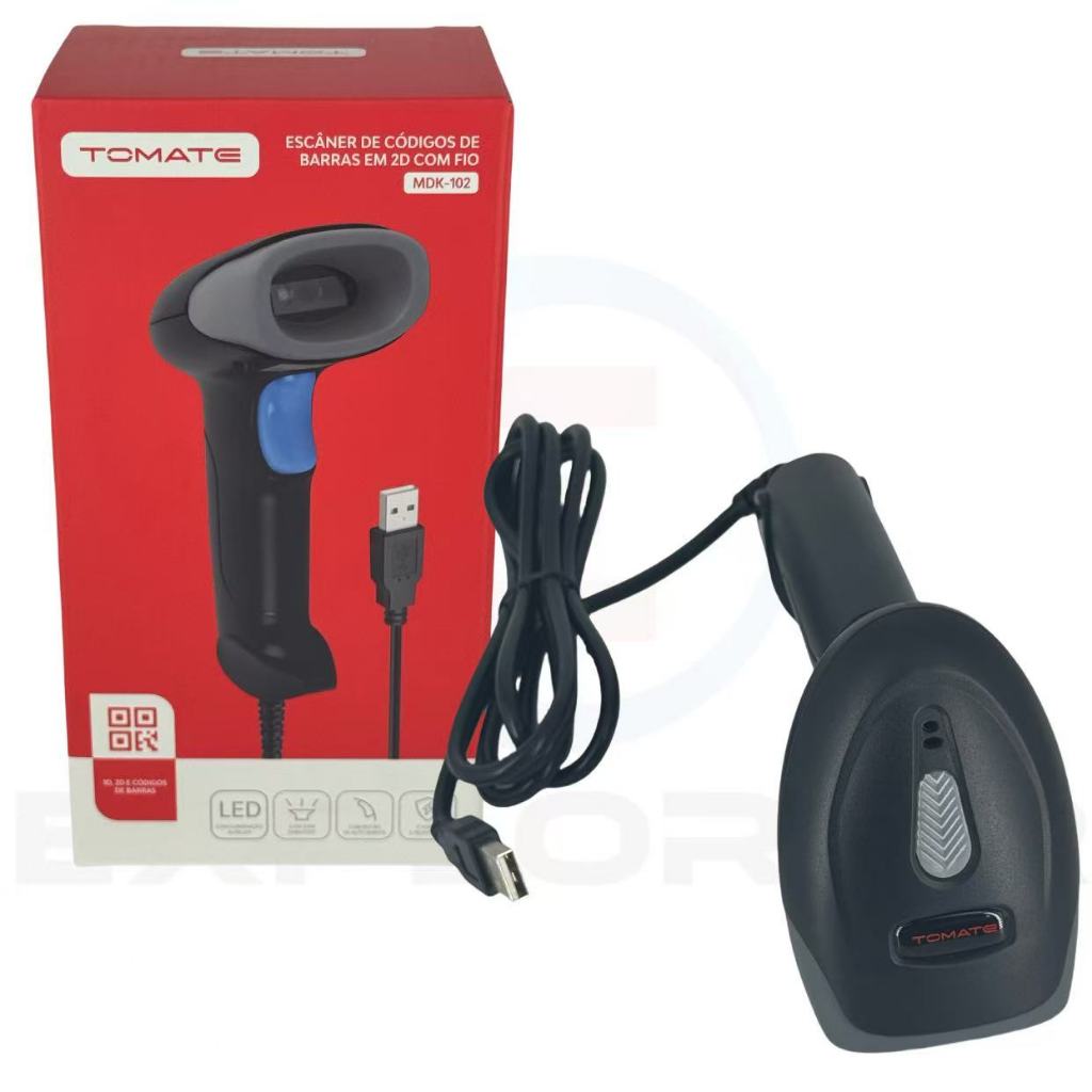 Leitor De Código Barras a Laser Com Fio USB 1D 2D EAN QR CODE Para Supermercados Armazéns Logística