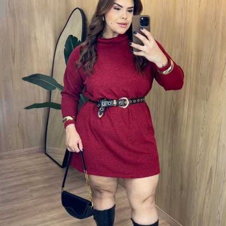 Vestido Feminino Plus Size Poncho Lanzinha 50 ao 54 Manga Longa gola alta