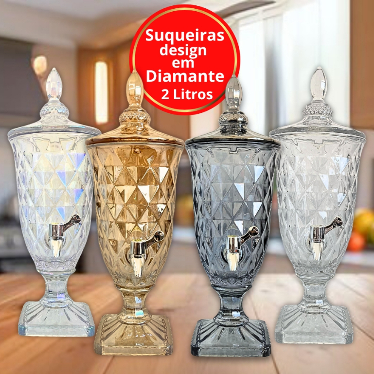 SUQUEIRA DE VIDRO PREMIUM 2 LITROS DESIGNER SOFISTICADO DIAMOND DIAMANTE COM OPÇAO DE CORE...