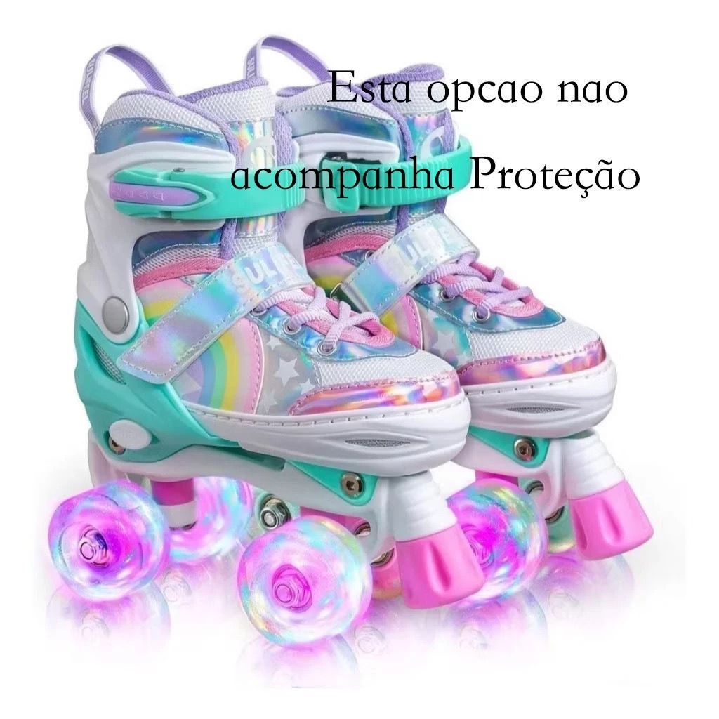 Patins Infantil 4 Rodas Led  Ajustável Menina Menino Patins Quad Promoção LANÇAMENTO