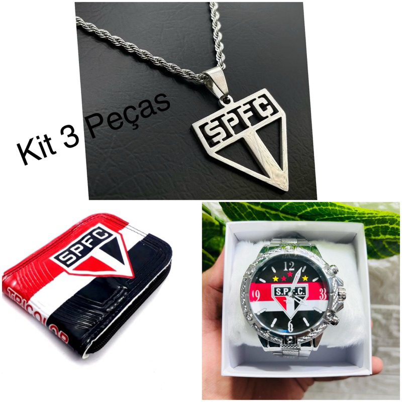 Kit 3 Peças Time SP FC  Relógio , Corrente e Carteira