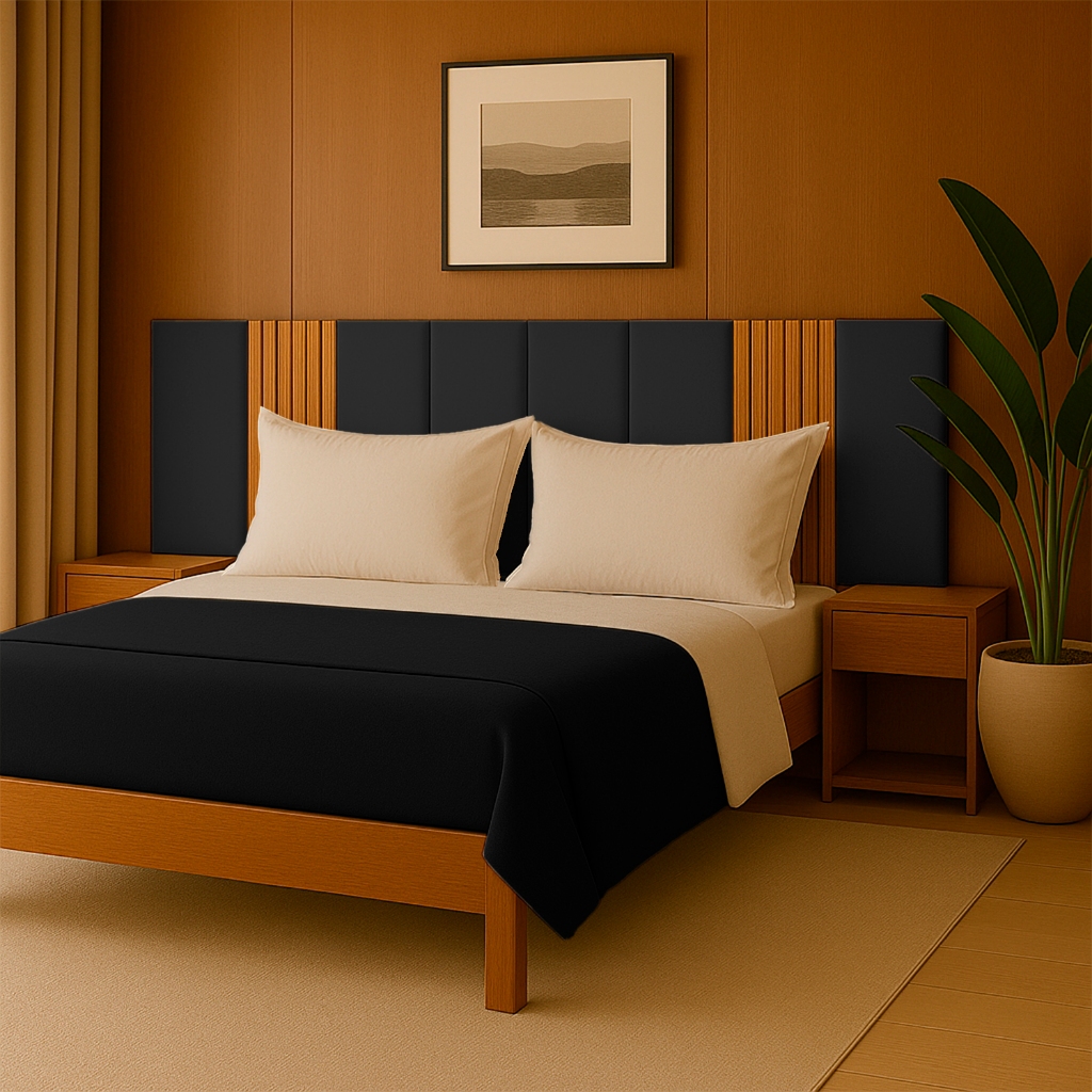 kit Cabeceira Cama de casal Estofada modular 45x20 + Ripado Cama box casal Completo