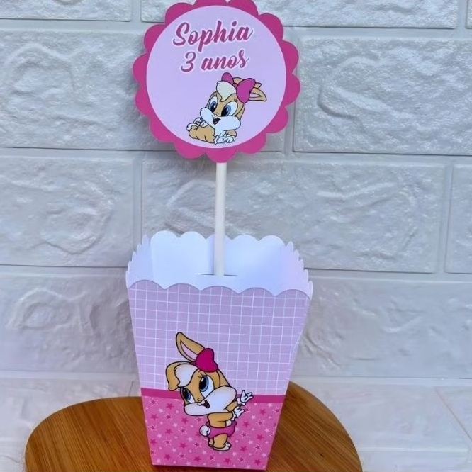 PEGUE E MONTE – Centro de Mesa Cachepot Personalizado Baby Looney Tunes Menina - Festa Infantil-Aniversário–Lembrancinha