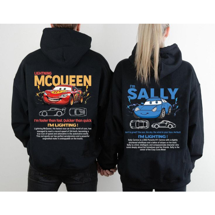 Kit Moletom Casal Carros Relâmpago McQueen  Sally  Presente Dia dos Namorados Blusa de Frio Carros