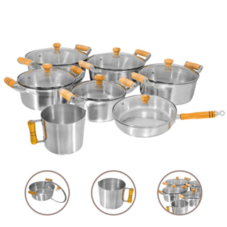 Conjunto de Caçarolas 7 Peças Alumínio Fundido Grosso + Frigideira e Canecão em Oferta na Shopee