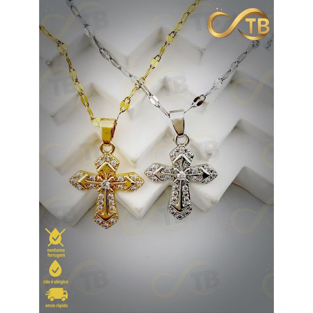 TB Colar Religioso Ripple Feminino com Zircão Folheado ouro 18k prata Cruz Cravejada Design Luxuoso em Oferta na Shopee