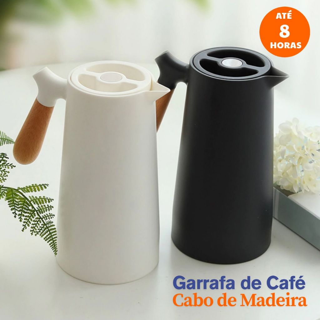 Garrafa de Café Térmica Cabo de Madeira 1 Litro Várias Cores