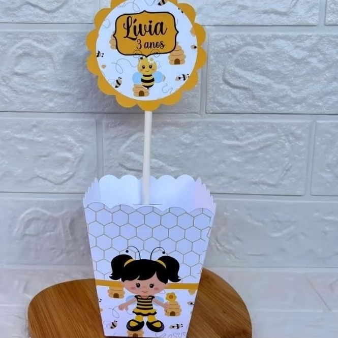 PEGUE E MONTE – Centro de Mesa Cachepot Personalizado Abelhinha - Festa Infantil - Aniversário – Lembrancinha