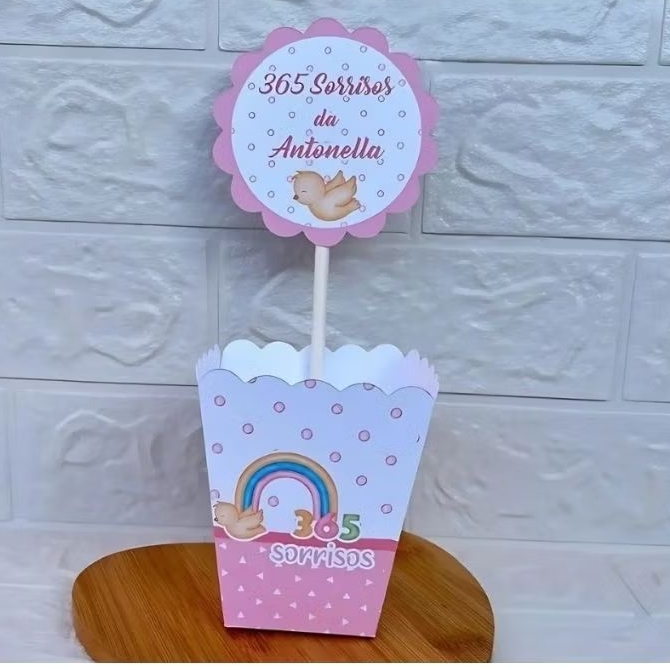 PEGUE E MONTE – Centro de Mesa Cachepot Personalizado 365 Sorrisos menina - Festa Infantil - Aniversário - Lembrancinha