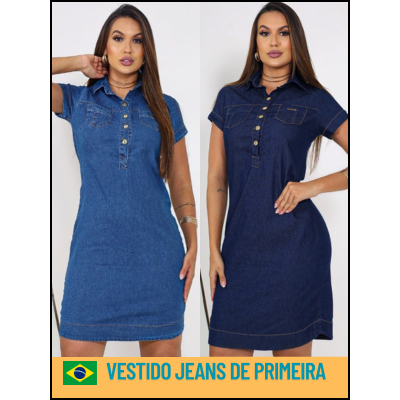 vestido jeans soltinho chamise feminina casual de botoes de metais em Oferta na Shopee