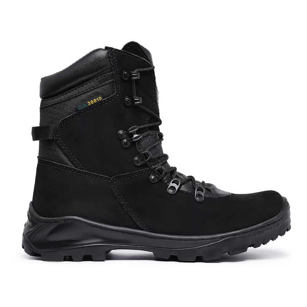 Bota Militar Resistente Robusta Acero Couro Tiger Nobuck Preto Cano Alto com C,A