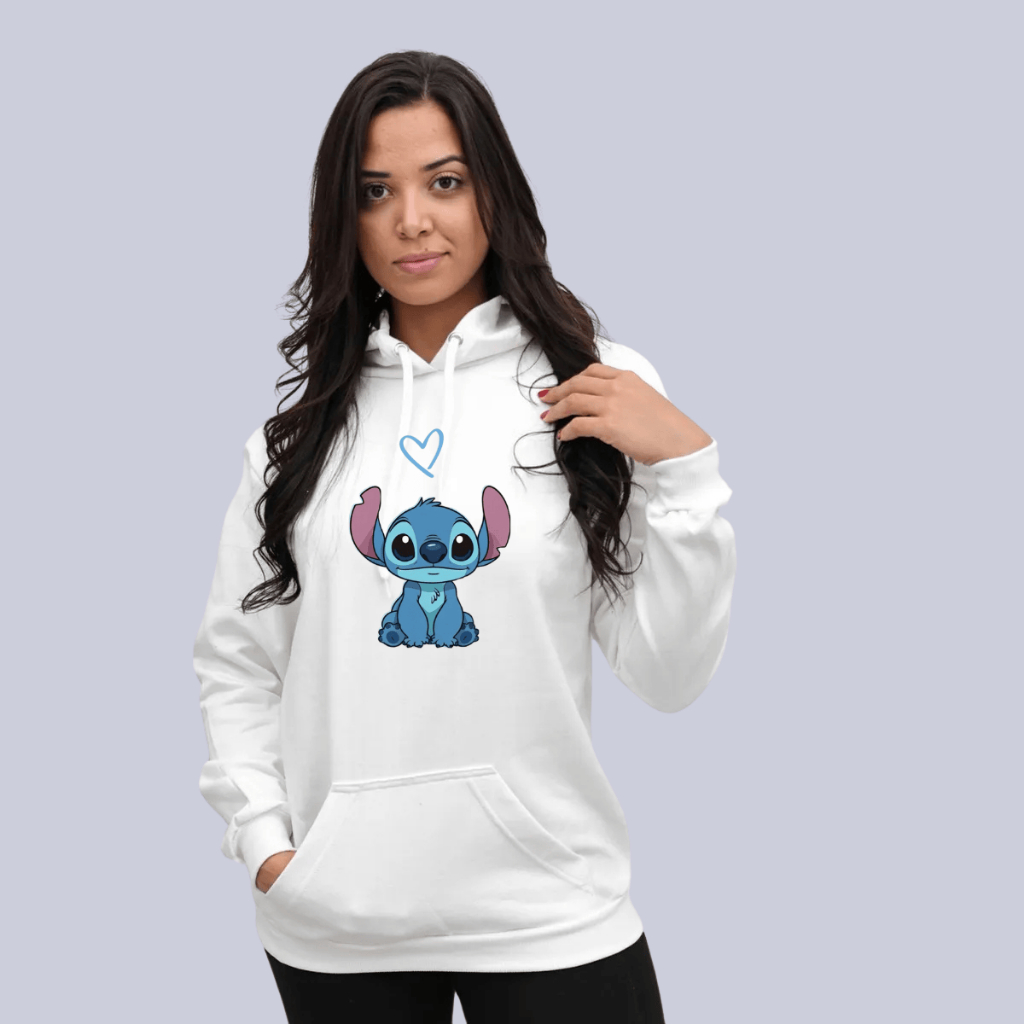 Moletom Lilo & Stich Coração Azul Blusa De Frio Feminino