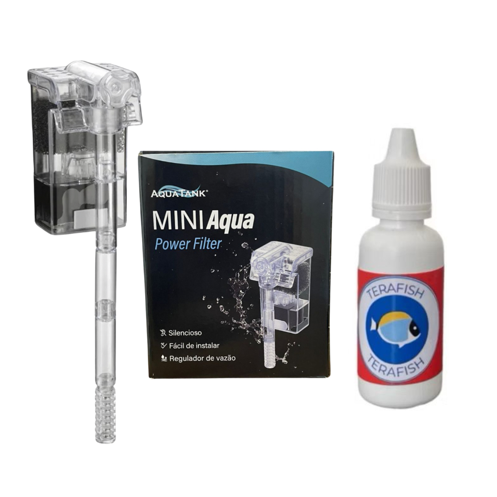 Kit Filtro externo MINI AQUA Hang -on p/aquário  cascata +anticloro neuclor 20ml HF-200