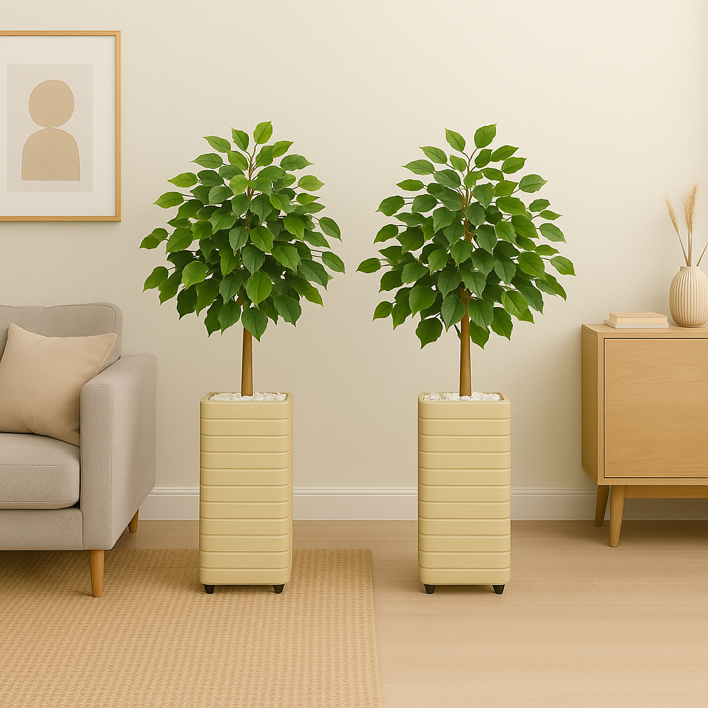Kit Decorativo 2 Folhagem Artificial C / Vaso Decoração Para Sala Completo