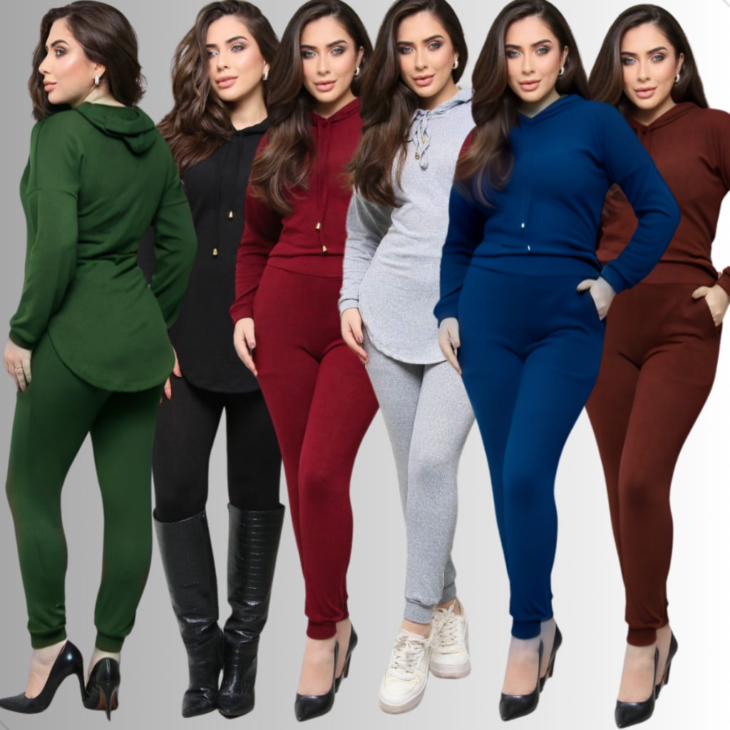 Conjunto Feminino Lanzinha Abrigo Inverno Blusa com capuz E Calça Frio