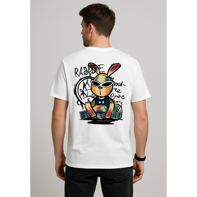 Camiseta Masculina Rabbit Graffiti Camisa Manfinity 100% Algodão Street Wear Diverse Estilos