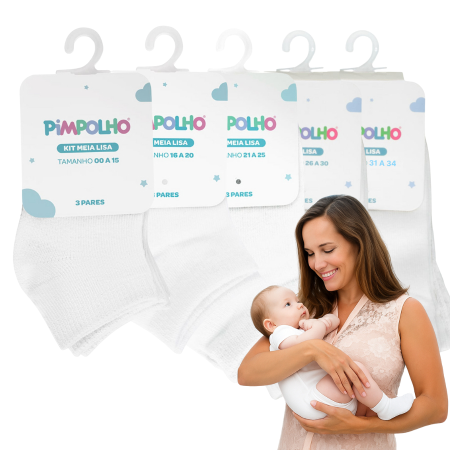 Kit Pares de Meias Branca Lisa Masculino para Recém Nascidos e Bebê Menino Menina Bebe em Oferta na Shopee