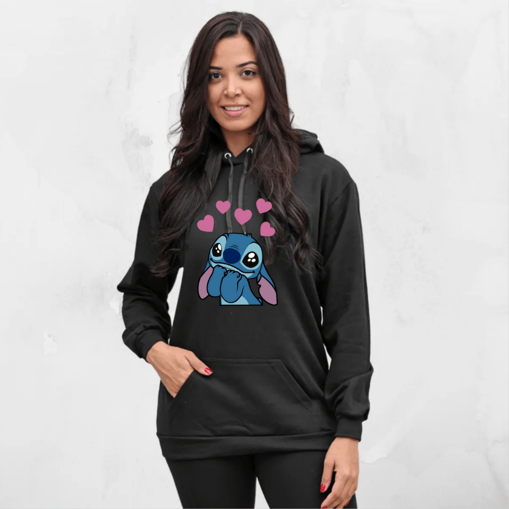 Blusa De Frio Lilo & Stich Coração Moletom Feminino