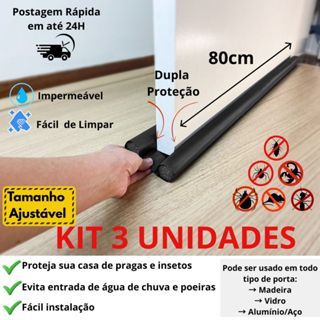 Protetor Rolinho Veda Porta Impermeável 80 cm sem Costura Preto