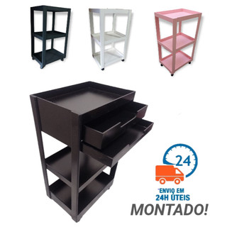 Carrinho Auxiliar Suporte Para Esmalte Com Rodinhas (MONTADO) Preto/Rosa/Branco/Cru Organizador