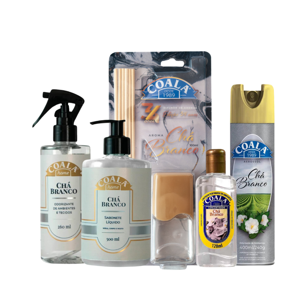 Kit Coala Chá Branco Sabonete Spray Difusor Odorizante Completo Casa Cheirosa