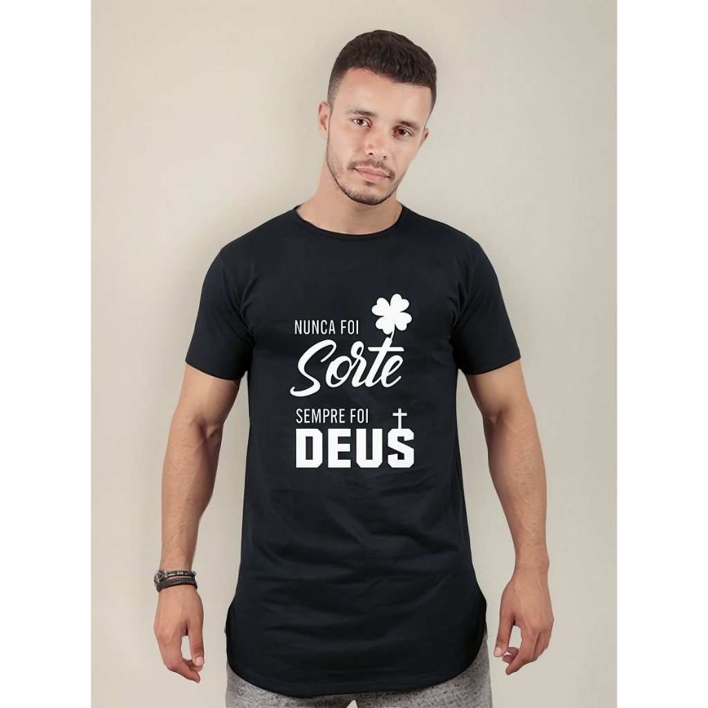 Camiseta Masculina Estampadas Gospel Longline oversized Básica Manga Curta Algodão Cristã slim