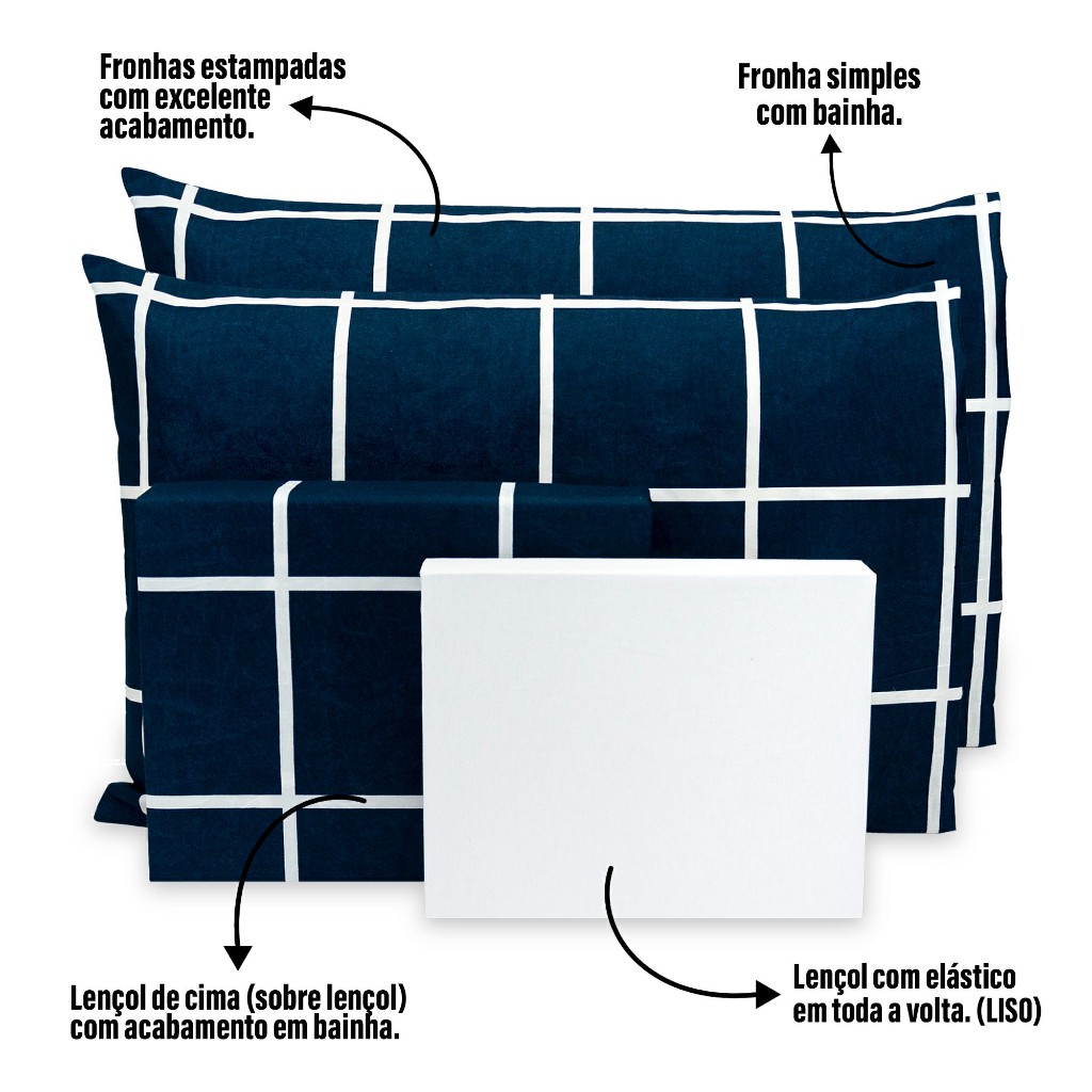Jogo de Lençol Cama Queen 4 Peças Estampado + Fronha Percal Flex 400 Fios Micropercal Toque Macio