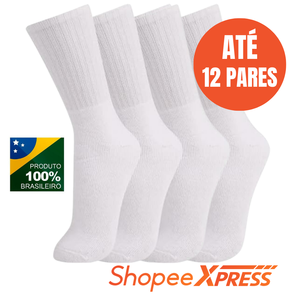 Kit com 12 Pares de Meias Brancas Grossas Super Conforto Qualidade Premium Alta Durabilidade e o Melhor Custo-Benefício! em Oferta na Shopee
