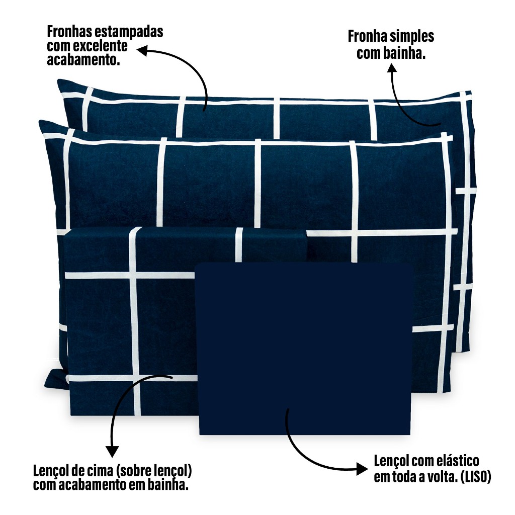 Jogo de Lençol Cama Queen 6 Peças Estampado + Fronha  Percal Flex 400 Fios Toque Macio (Micropercal)