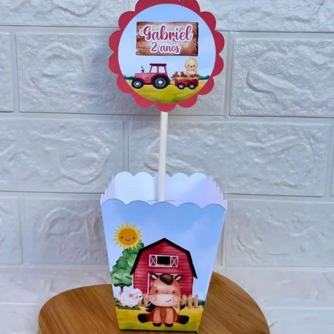 PEGUE E MONTE – Centro de Mesa Cachepot Personalizado Fazendinha Vermelha - Festa Infantil - Aniversário - Lembrancinha